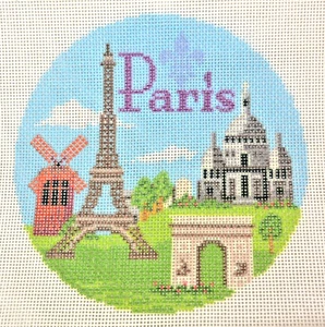 Hand-painted Needlepoint Canvas, PARIS 5 1/2" round, 18" mesh - Picture 1 of 1