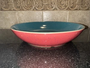 Denby 8.5” Pasta Serving Bowl Red Green Harlequin Speckled Stoneware England - Picture 1 of 5