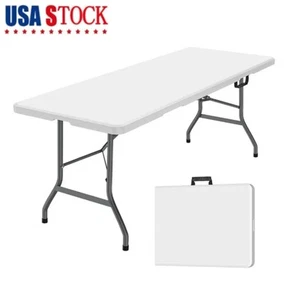 New 6 Foot Folding Table,Fold-in-Half Plastic Table, Picnic Party Camp Tables - Picture 1 of 9