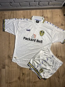Rare Vintage Leeds United 1996-1998 Home Football Shirt & Shorts Kit Puma Size L - Picture 1 of 14