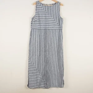 J Jill Love Linen Gray Striped Sleeveless Tank Midi Dress Womens Sz L - Picture 1 of 14