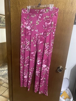 Iman Bright Pink Floral Print Wide Leg Pants Size XL - Image 1 of 3