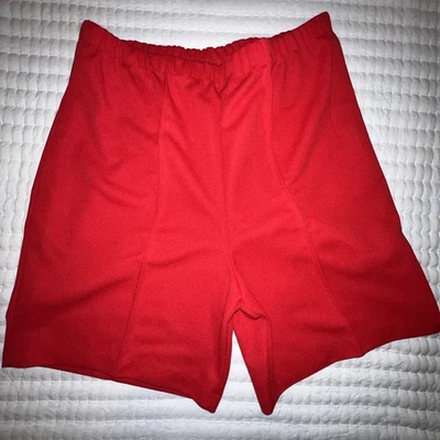 Shorts de poliéster vintage Sears feminino tamanho 14 vermelho elástico cintura plissada frente - Imagem 1 de 4