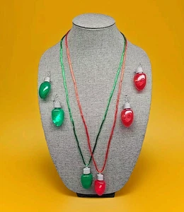 6Pc Light Up Christmas Bulb Earrings And Necklace Ugly Sweater Jewelry Red Green - Picture 1 of 13