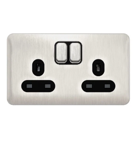 SCHNEIDER LISSE GGBL3020DBSSS.DOUBLE SOCKET STAINLESS STEEL BLACK INTERIOR  - Image 1 of 1