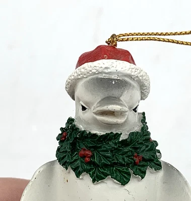 Dolphin Porpoise with Santa Hat & Wreath Hard Plastic Christmas Ornament 3 1/2" - Image 1 of 4