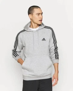 New Men Adidas Hoodie Sweatshirt Long Sleeve Top Shirt Pullover Grey Stripes XL - Picture 1 of 4