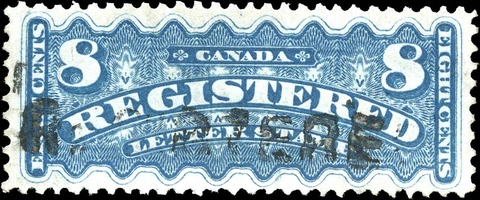 Canada Used VF 8c Scott #F3a BRIGHT BLUE 1876 Registration Stamp Cover