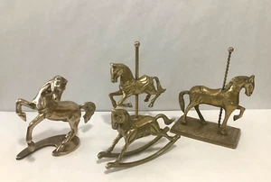 Set 4 Vintage 5 Pounds Solid Brass Horse Carousel and Rocking Figurines Statues - Picture 1 of 15