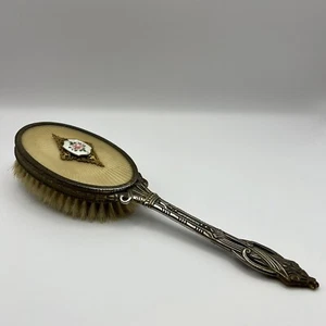 Vintage Vanity Hair Brush Gold Tone Rose Natural Hairs 10” - Picture 1 of 8