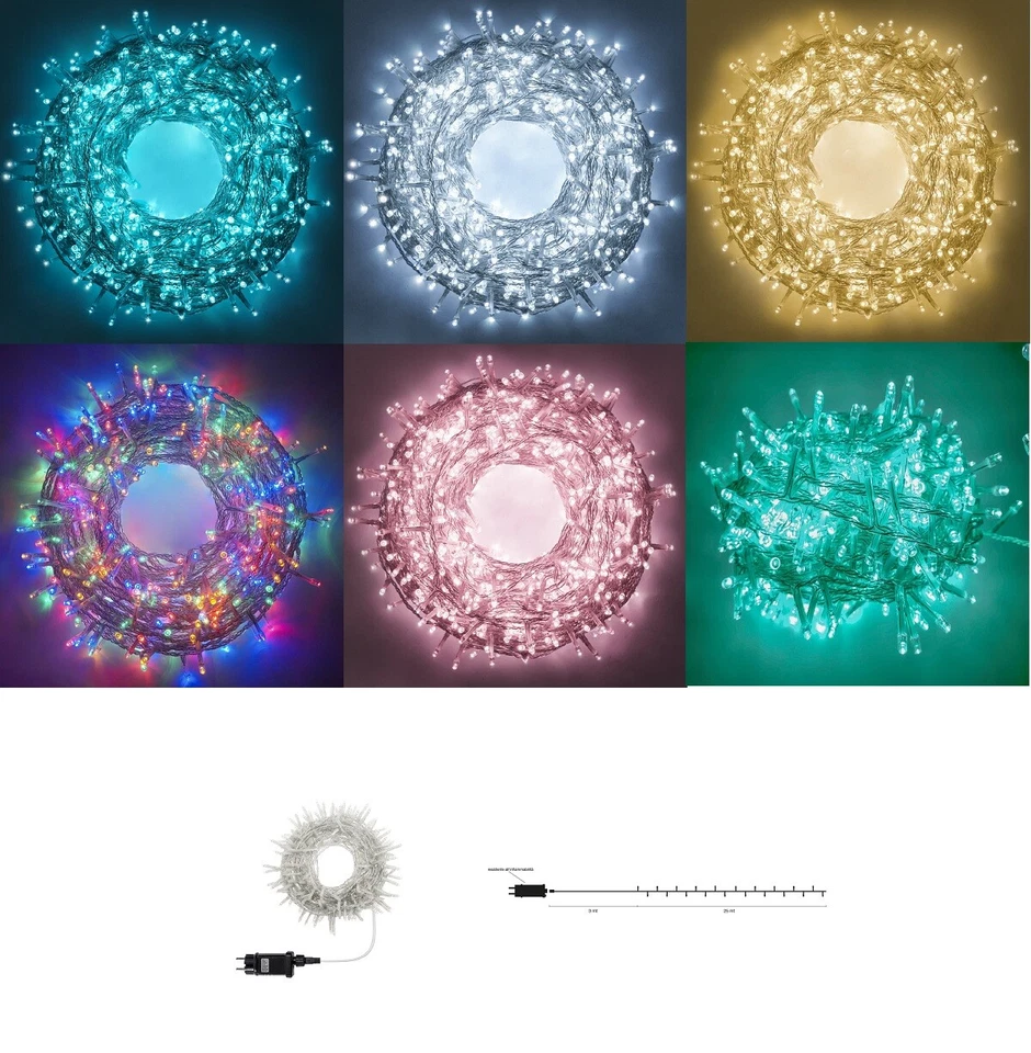 Catena luminosa per esterno con cavo trasparente luci 500 led da 25 Metri Natale - Immagine 1 di 4