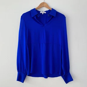 NWOT Milly Silk Blouse Long Sleeves With Double Slits Size 4 Collar Cobalt Blue - Picture 1 of 17