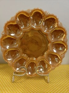 Fire King Anchor Hocking Deviled Egg Platter Peach Lusterware 12 Eggs 9.5" VTG. - Picture 1 of 9