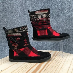 Madden Girl Winter Boots Womens 7.5 Jackmen Multicolor Faux Fux Pull On Plaid - Picture 1 of 17