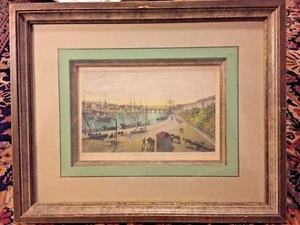 Antique Framed Hand Color Charles Heath Engraving~Capt Batty "Harbour of Dieppe" - Picture 1 of 8
