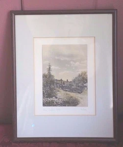 VTG. FRAMED HAND COLORED PHOTOGRAPH BY GIBSON: "THE PASTURE GATE" - Picture 1 of 3