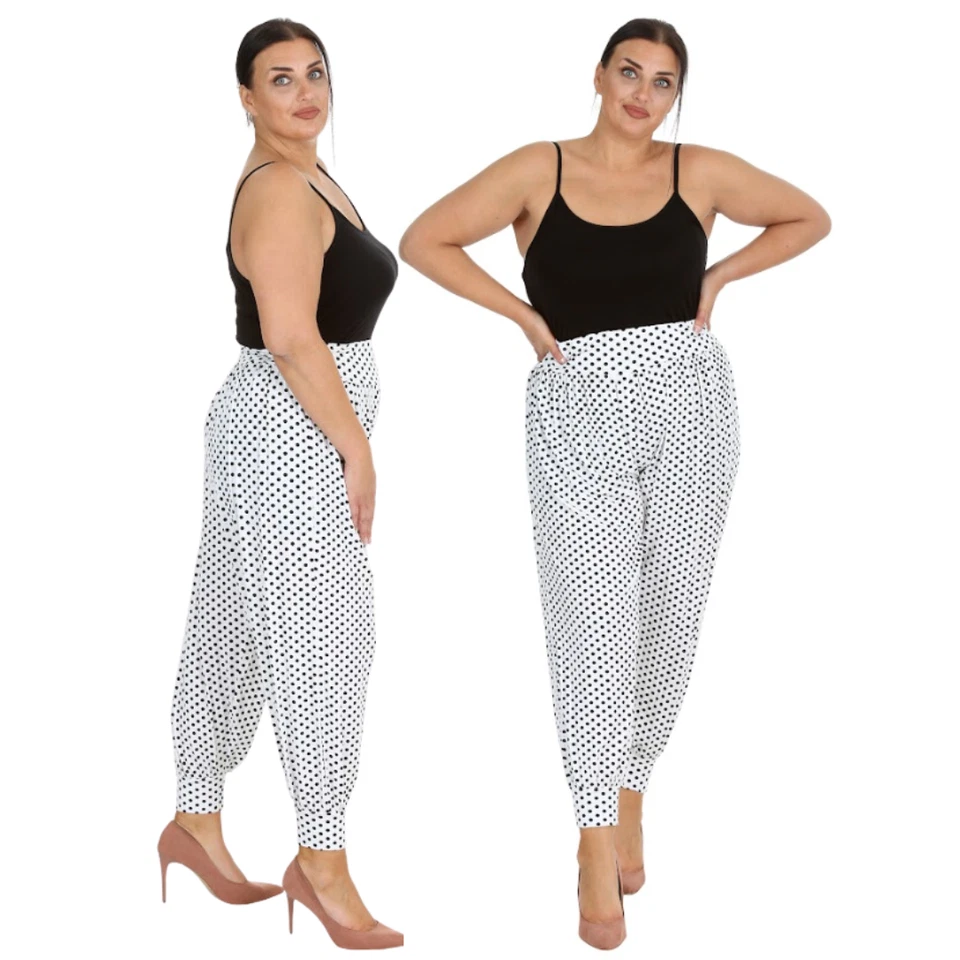 New Womens Harem Trouser Plus Size Ladies Polka Dot Print Long Ali Baba Nouvelle - Image 1 of 1