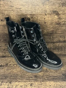 Michael Kors Haskell Patent Leather Combat Boot Black Size US 7.5 Women’s - Picture 1 of 6