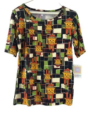 Top de mujer LulaRoe manga corta invierno gatos regalos de Navidad talla mediana verde y rojo Foto 1 de 4