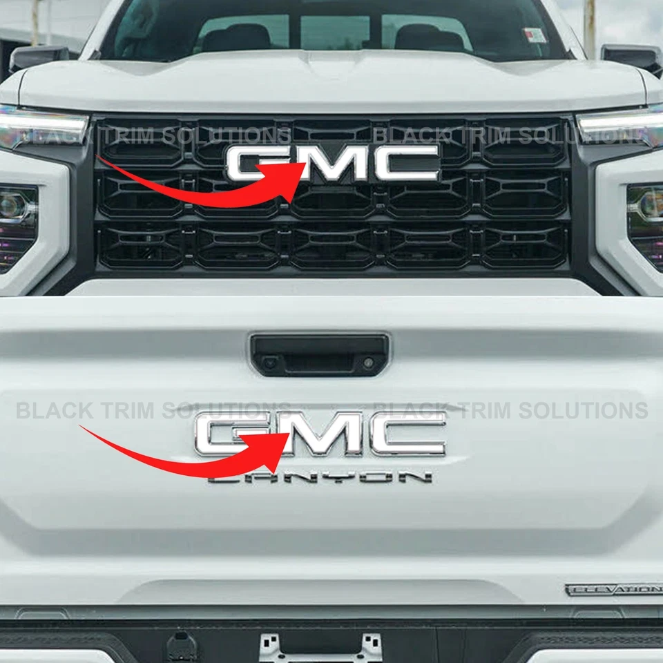 x2 Gloss White Overlay DECAL for Front Rear Emblem Tail For 2023-2026 GMC Canyon - Изображение 1 из 1