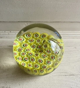 VTG Hand Blown Glass Italian “Murano” Blue & Yellow Millefiori Paperweight - Picture 1 of 4