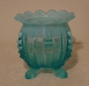 Northwood Klondyke Fluted Scrolls Blue Opalescent footed Rose Bowl - Picture 1 of 1
