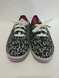 Kate Spade New York Keds Lace Up Sneakers Sz 8.5 Women’s Black & White Love - Picture 1 of 10