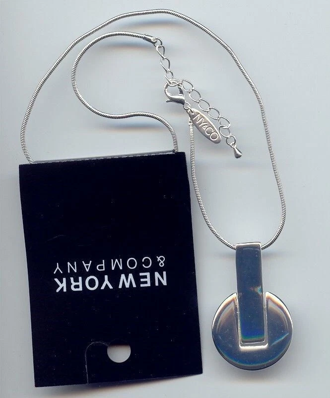 "NY & CO" PINGENTE DE PRATA BARRA REDONDA GOTA EM COLAR CORRENTE DE COBRA M5 - Imagem 1 de 1