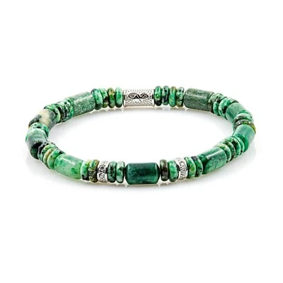 Perlenarmband African Green Jade Perlen 6mm Disk Z 925 Sterling Silber Bracelet - Bild 1 von 4