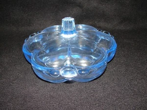 Vintage Duncan Miller Blue Canterbury 3 Section Candy Dish Condiment With Lid - Picture 1 of 7