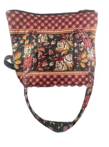 Vera Bradley Anastasia Shoulder Bag Floral Black Red Double Strap Retired VTG - Picture 1 of 4