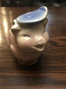 Vintage Shawnee? Pottery Smiley Pig 6" Blue Pink Planter - Picture 1 of 6
