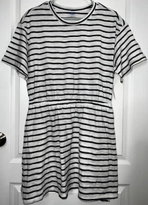 Old Navy Women’s L-Petite Shirt Dress Striped Elastic Waist White Black Navy - Picture 1 of 18