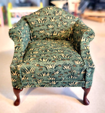 VINTAGE DOLLHOUSE FURNITURE WOODEN UPHOLSTERED VICTORIAN ARMCHAIR HIGH QUALITY
