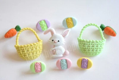 Easter Bunny w Basket ~ Carrots & Eggs / Shank Back Craft Embellishments - Image 1 of 2