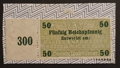 Germany Reich Wechselsteuer Fiscal Tax Revenue Exchange Stamp 50pf on piece - Image 1 of 2