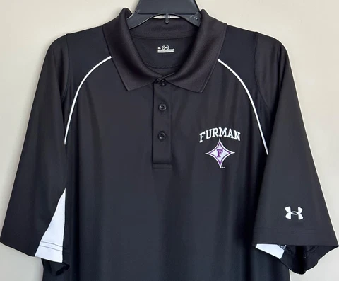 Furman University Under Armour Men's Polo Shirt Size XL FU Paladins Black Color Cover