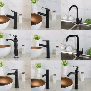 Bathroom/Kitchen Black Basin Sink Vanity Mixer Faucet Single Handle Brass Tap - Picture 1 of 70
