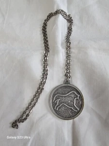 Vintage Jorgen Jensen Taurus Zodiac Sign Pewter Pendant Signed Denmark - Picture 1 of 3