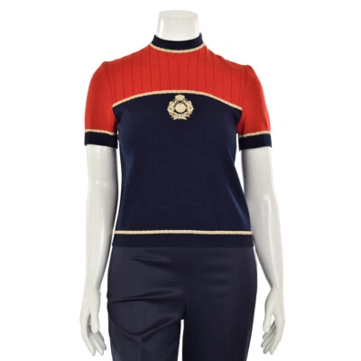 St. John Collection Classic Red/Navy/Gold Signature Knit Top sz P - Image 1 of 4