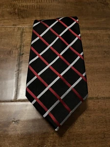 Donald J. Trump Signature Collection Black Red Silver Geometric Silk Neck Tie - Picture 1 of 2