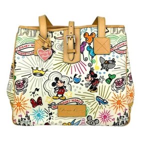 Bolso de Mano Grande Disney Dooney & Bourke Blanco Boceto Cuero Guijarro 2010 RARO - Imagen 1 de 19