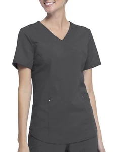 Scrubstar Fashion Premium Scrup top Women's Black Short Sleeve Mock Wrap XS - Picture 1 of 4