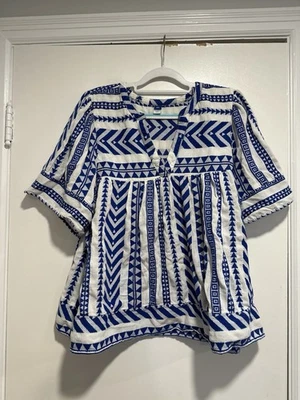 Top manga campana estampado geométrico azteca azul marino y blanco talla: XXL Old Navy para mujer Foto 1 de 4