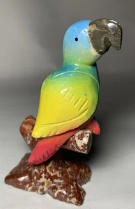 Stone Carved Gemstone Parrot Macaw - Painted, Made In Equador - Imagen 1 de 7