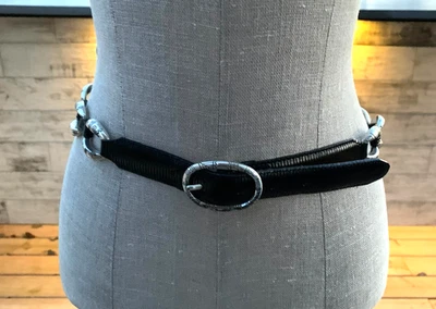 Cinturón Brighton Vintage Cuero Negro Mujer S/M Plateado Conchos Hebilla Años 90 Western Foto 1 de 4