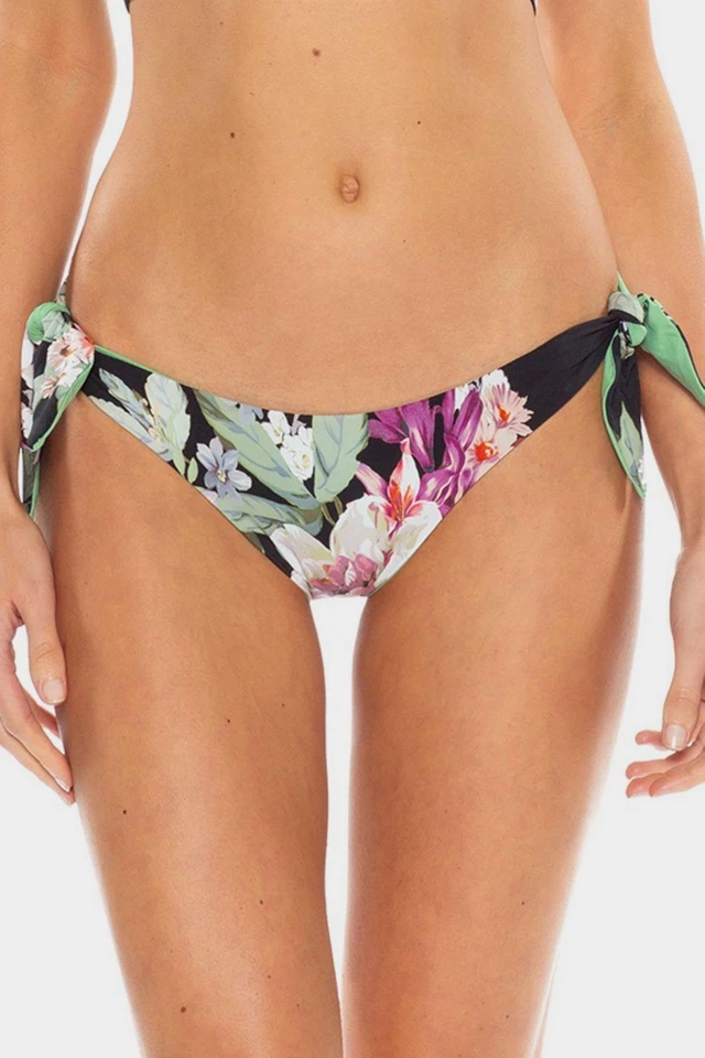 Becca Women Black Green Spring Fling Reversible Side Tie Swim Bikini Bottom Sz S - Image 1 of 1