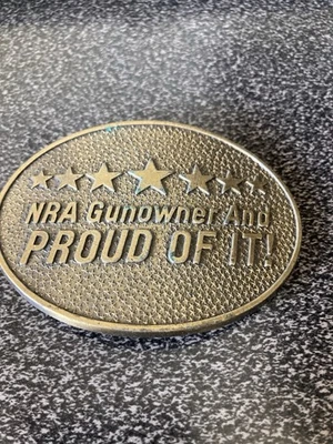 VINTAGE NORMAN FOUNDRY "NRA GUNOWNER AND PROUD OF IT" BRASS BELT BUCKLE - Image 1 of 2