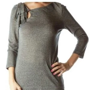 NWOT Anthropologie Deletta Womens Shimmer Illilouette Falls Gray Bow Top Size S - Picture 1 of 8