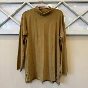 J Jill  Luxe Supima High Low Turtleneck Tunic Top Mustard Large Tall Stretch - Picture 1 of 7